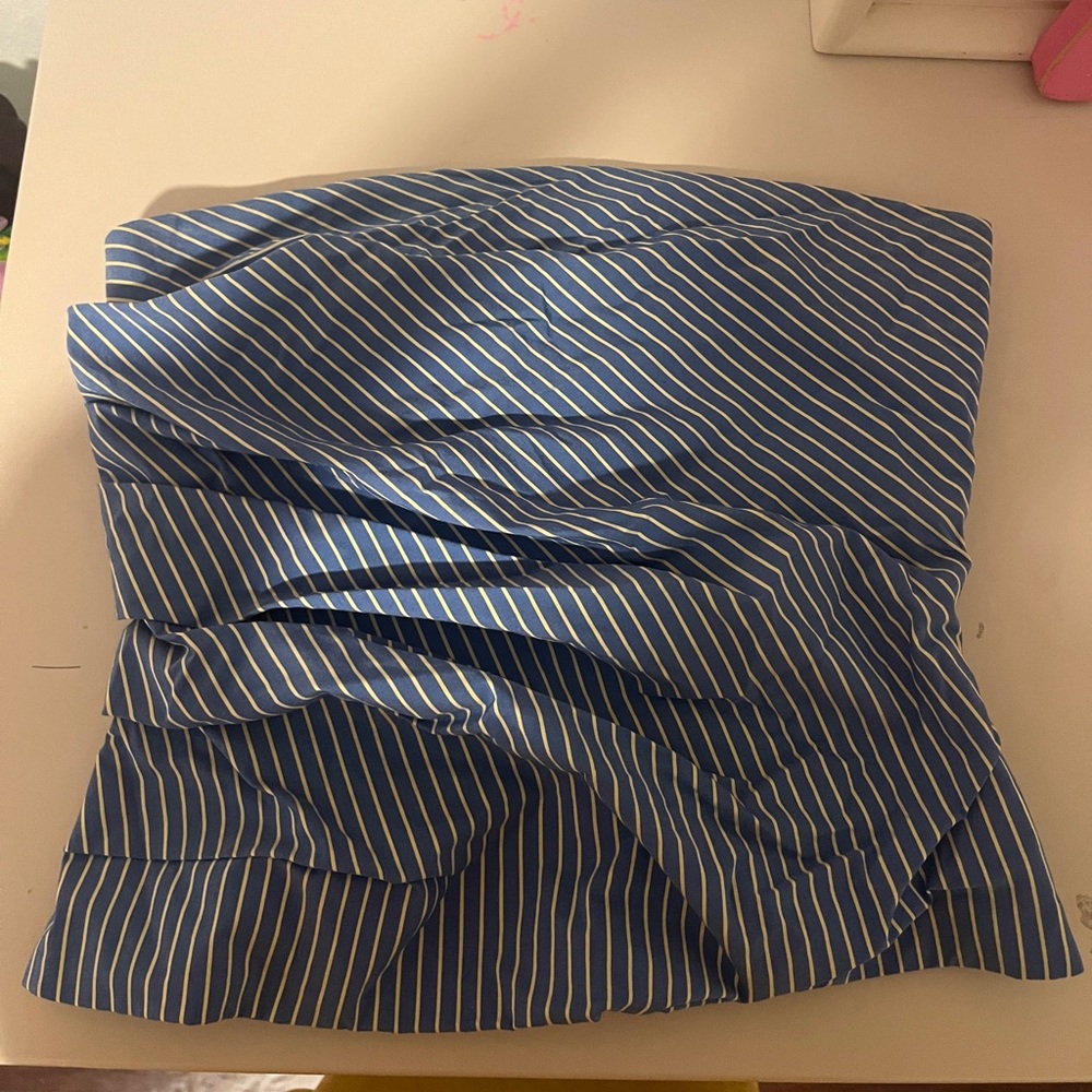 Zara blue and white striped strapless top